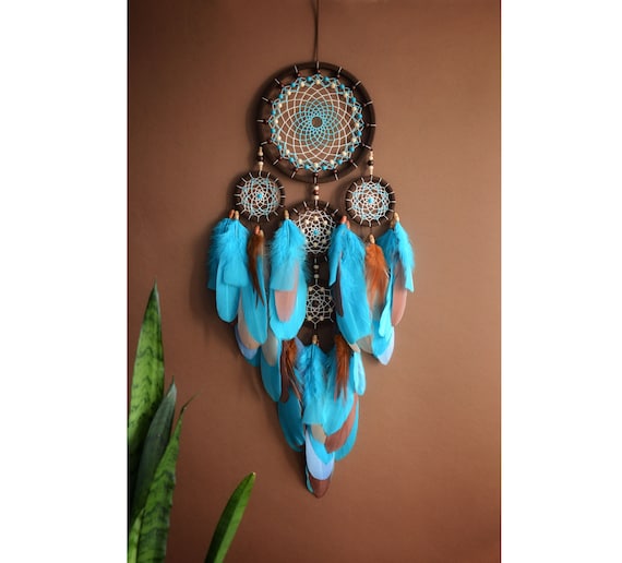 Donko Blue and Black Dream Catcher with Agate Bead Large Dream Catchers Wall Decor Handmade