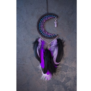 Handmade Black and Purple Crescent Moon Dream Catcher With Crystal ...