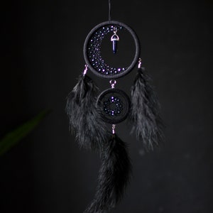 Black Crescent Moon Dream Catcher With Crystal - Etsy