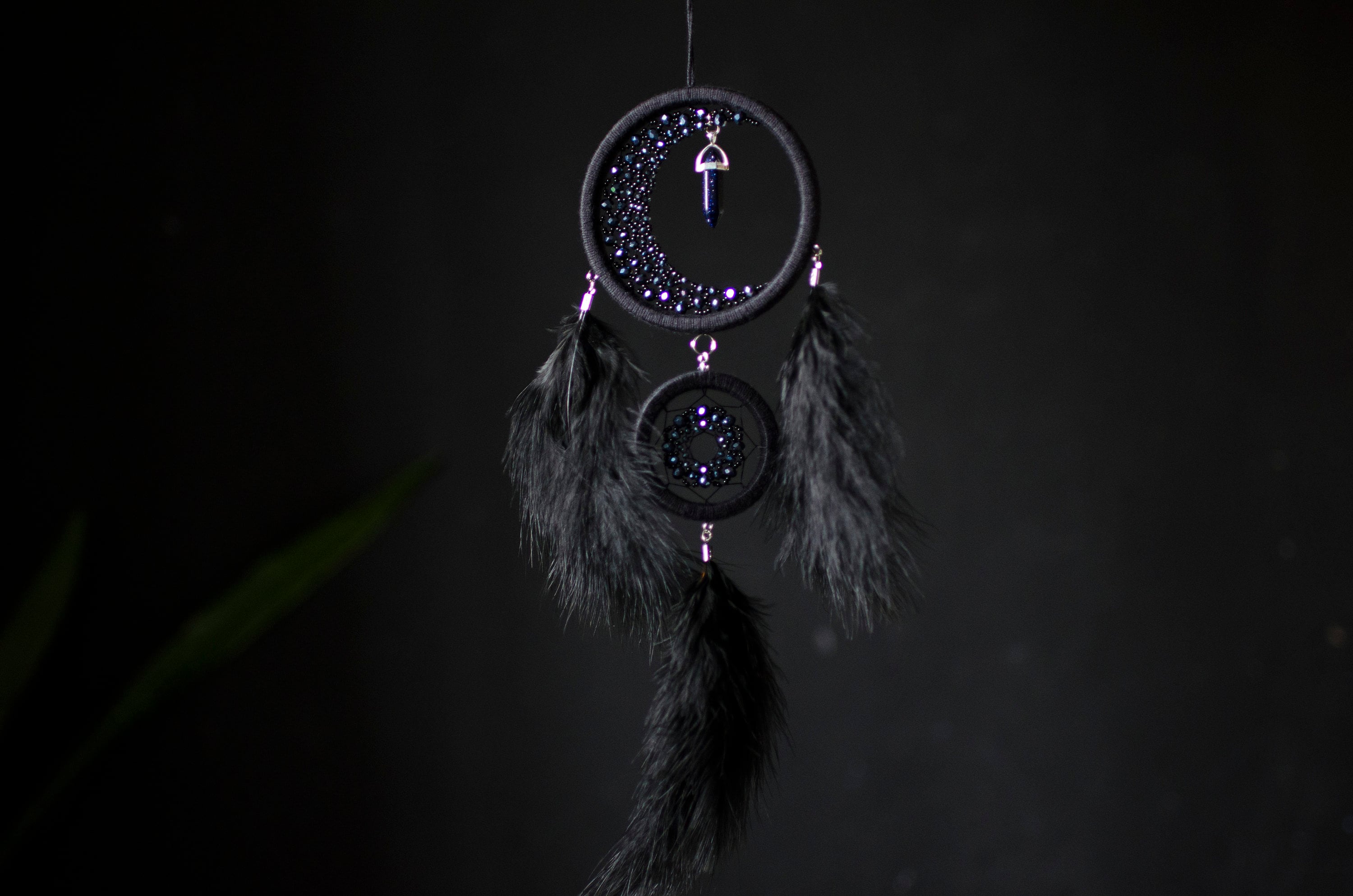 Black Crescent Moon Dream Catcher With Crystal - Etsy