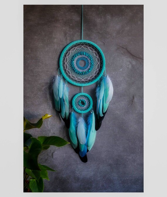 Dream Catcher With Turquoise Rocks. Large Mint Blue - Etsy