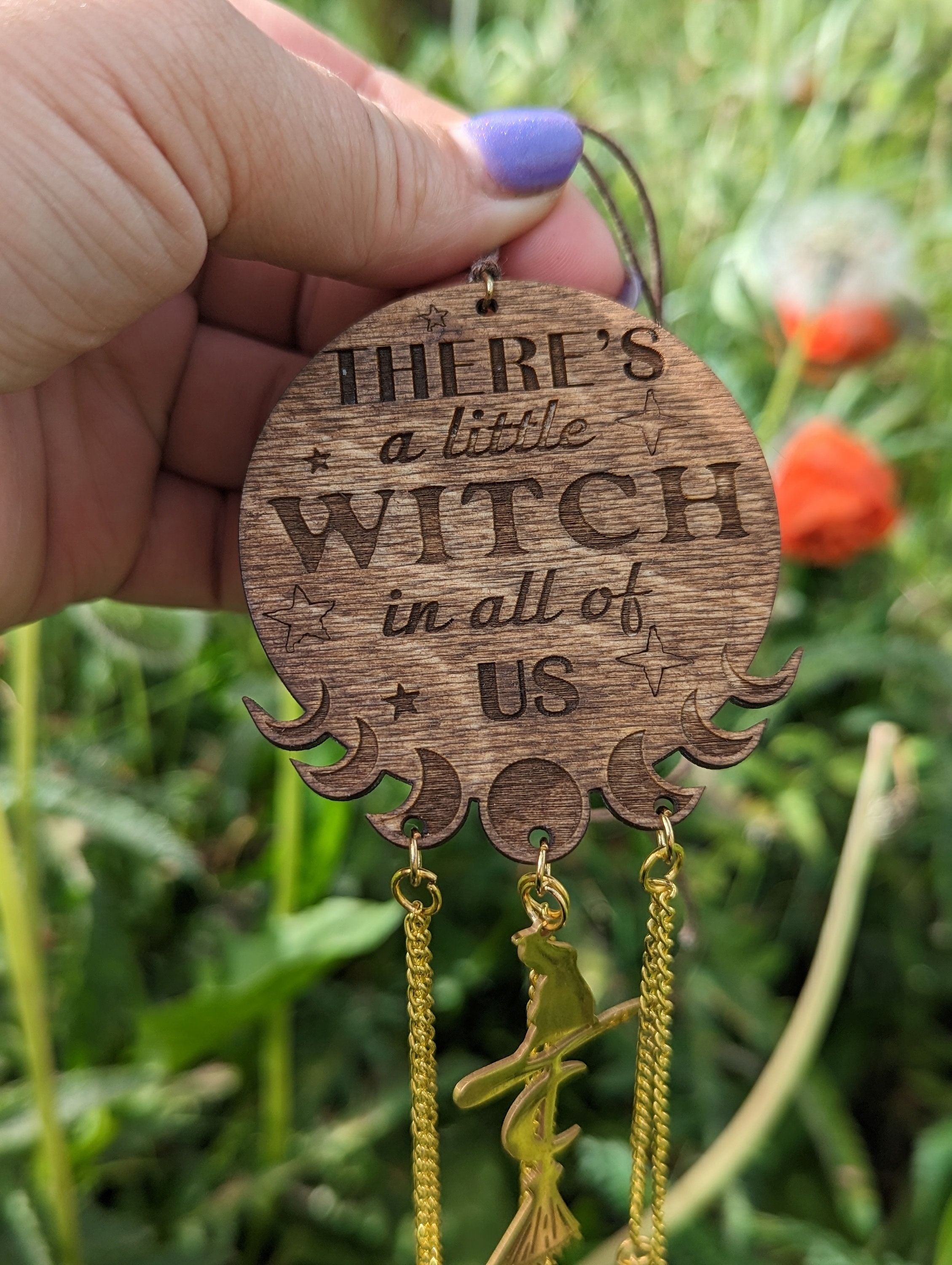 Wooden Car Rear View Mirror Charm 'There is a Little Witch - Inspire Uplift