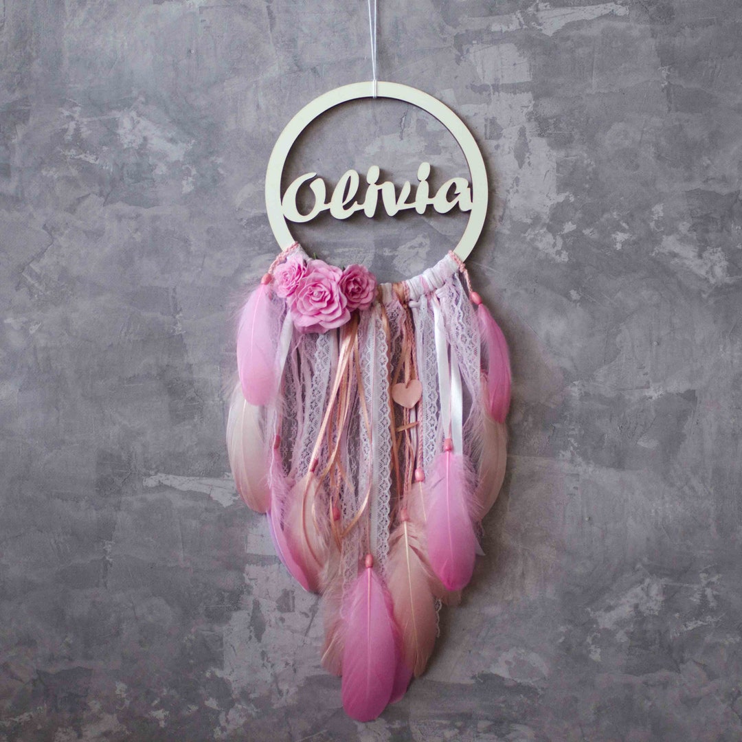 Personalized Dream Catcher for Baby Girl, Pink Blush Dreamcatcher for