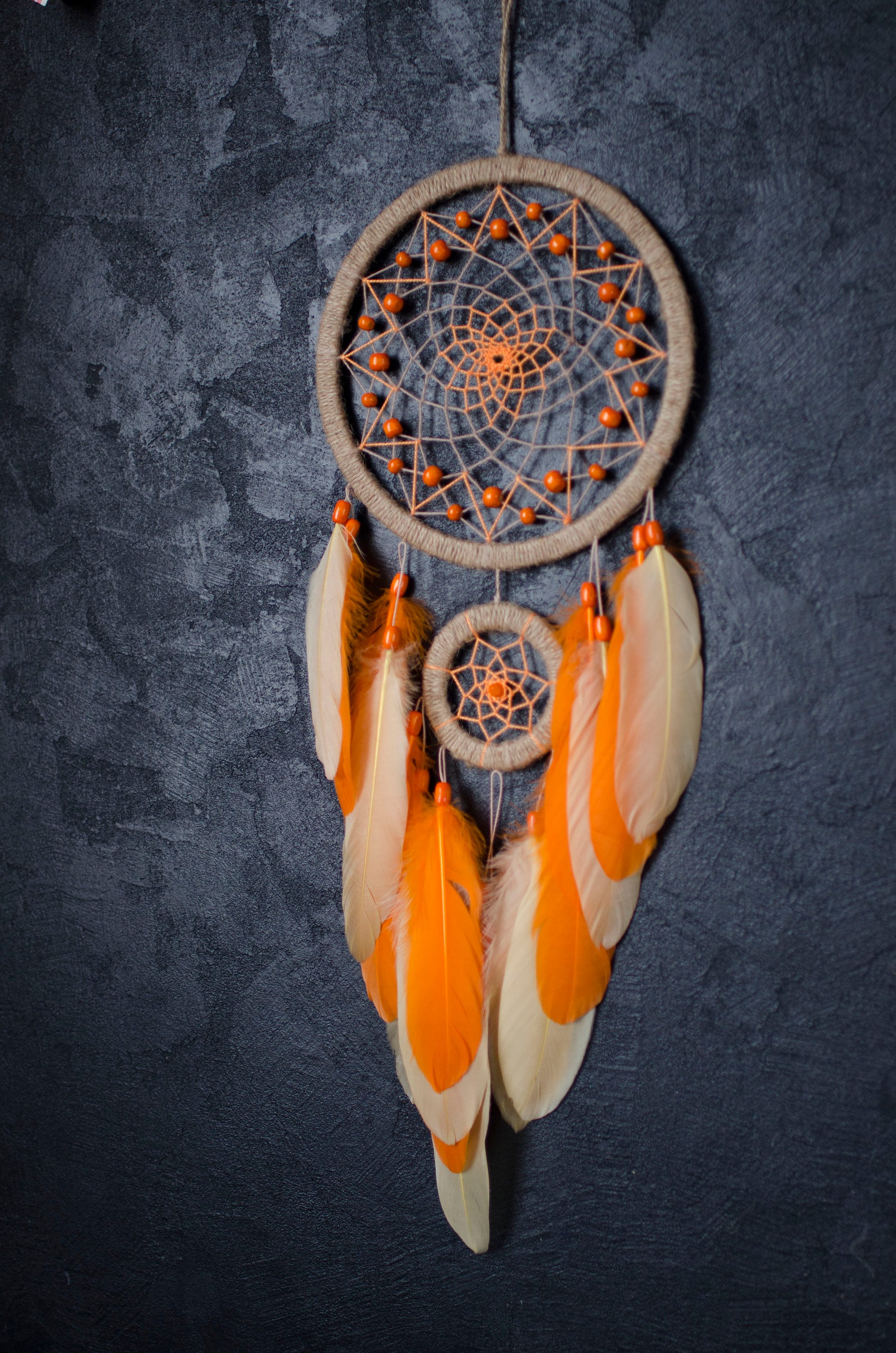 Dream catcherグッズ Orange Dream Catcher: Beige Boho Wall Hanging, Rustic Nursery