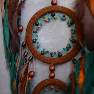 Teal green dream catcher wall hanging. Statement wall decor Large dreamcatcher wall hanging Brown nursery decor. Burnt orange home decor image 5
