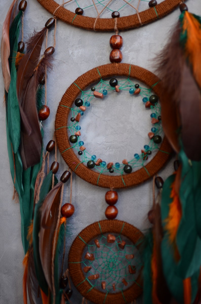 Teal green dream catcher wall hanging. Statement wall decor Large dreamcatcher wall hanging Brown nursery decor. Burnt orange home decor image 5