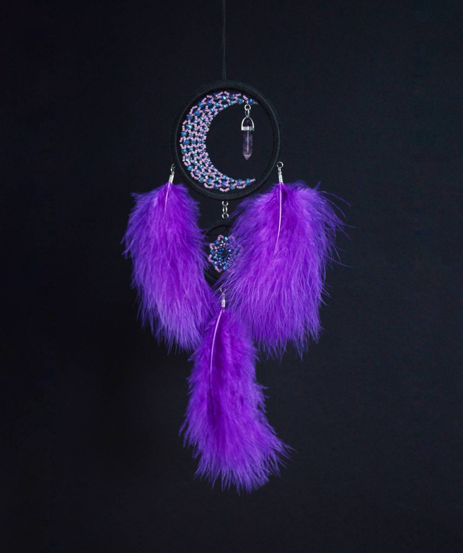 Crescent Moon Dream Catcher With Aventurine Crystal. Black and Green ...