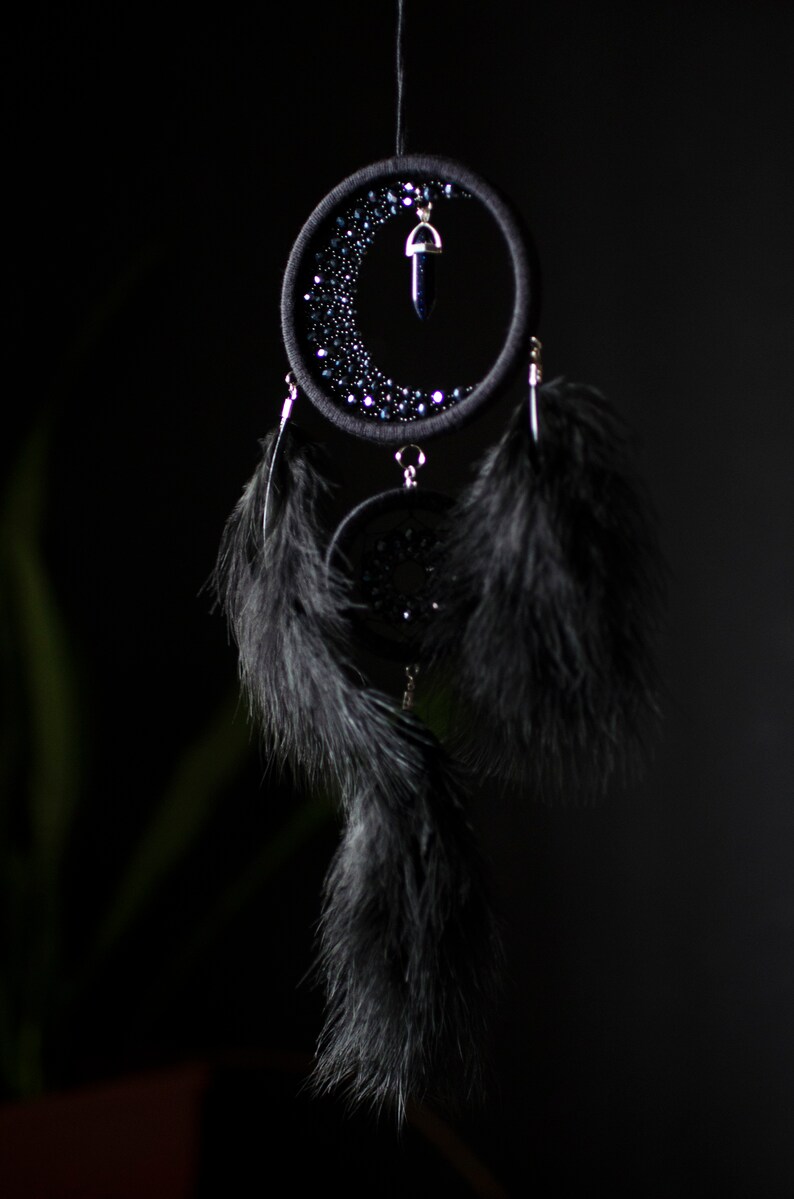 Black Crescent Moon Dream Catcher With Crystal - Etsy
