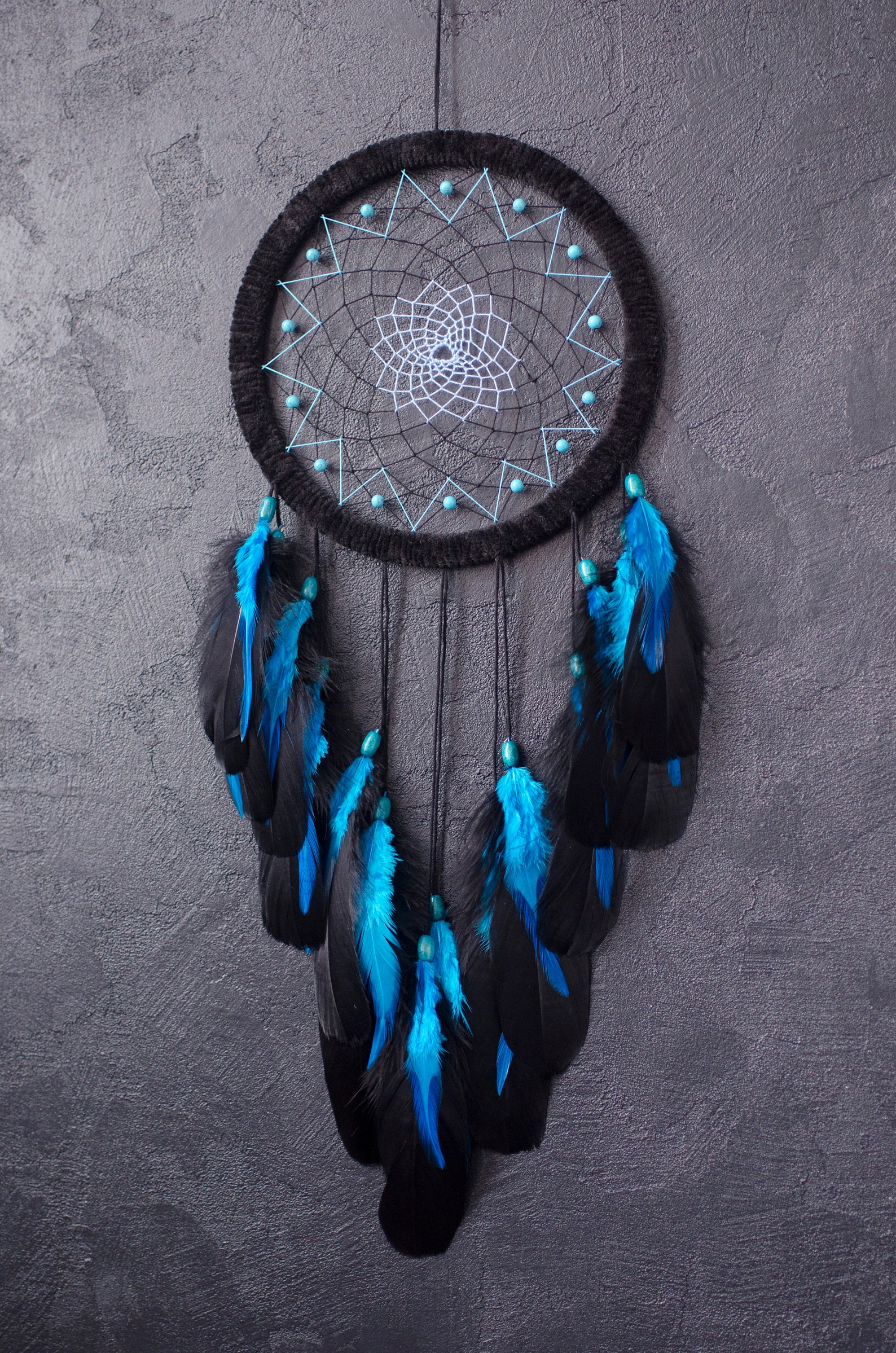 Large Black Dream Catcher With Turquoise Blue Feathers and - Etsy