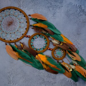 Teal green dream catcher wall hanging. Statement wall decor Large dreamcatcher wall hanging Brown nursery decor. Burnt orange home decor image 8