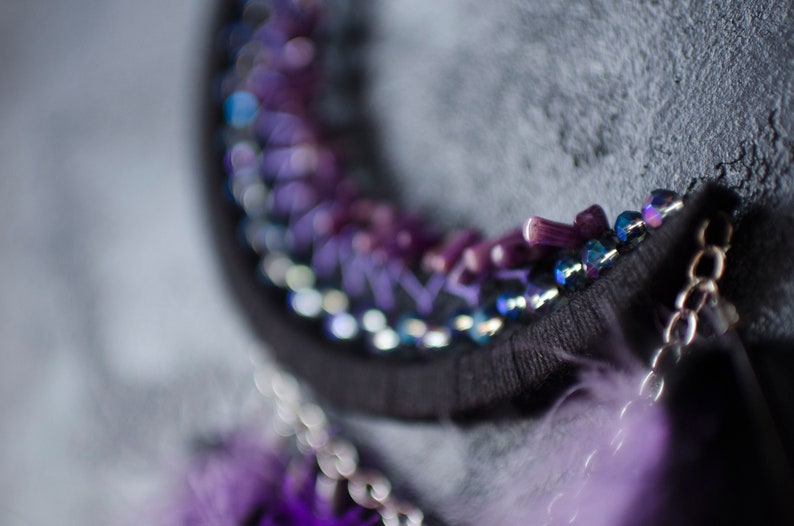 Handmade Black and Purple Crescent Moon Dream Catcher With Crystal ...