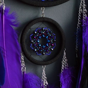 Large Purple Crescent Moon Dream Catcher With Amethyst Crystal / Black ...