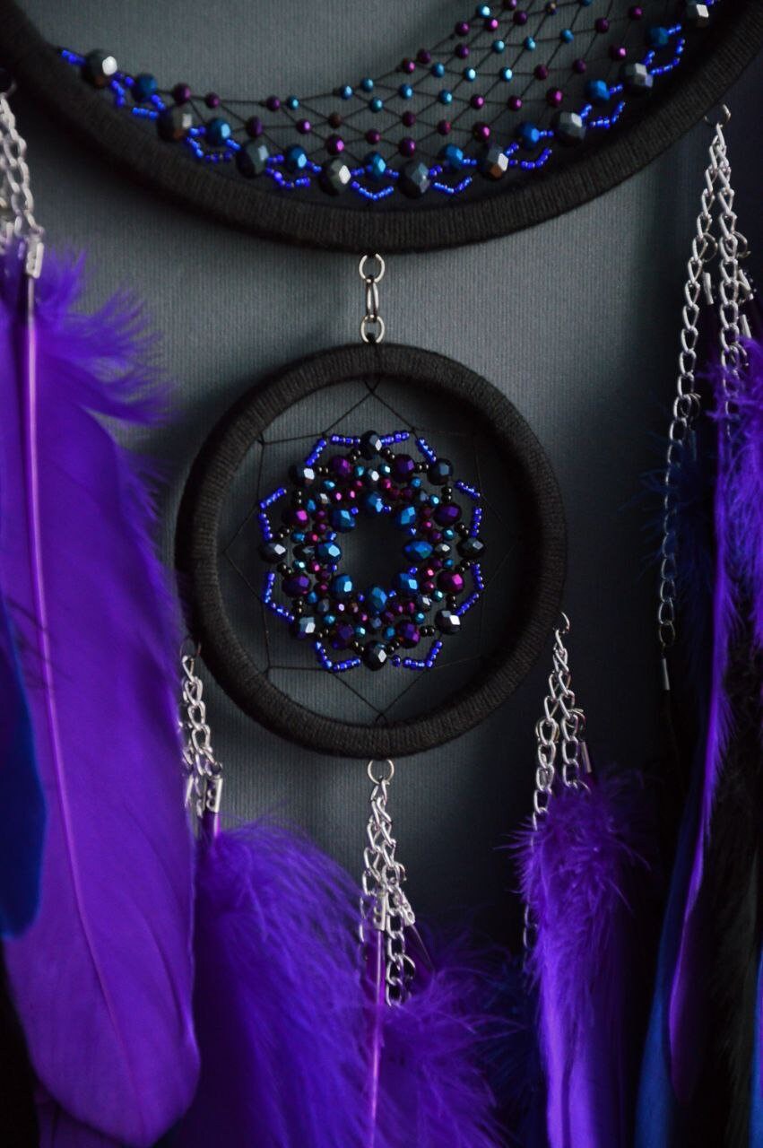 Large Purple Crescent Moon Dream Catcher With Amethyst Crystal - Etsy