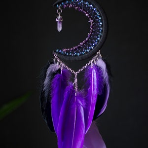 Moon Dream Catcher With Amethyst Crystal/ Black Crescent Moon ...