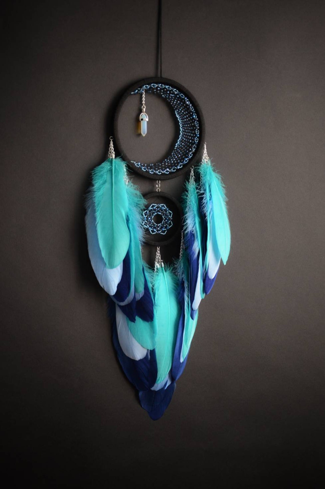 Large Purple Crescent Moon Dream Catcher With Amethyst Crystal - Etsy