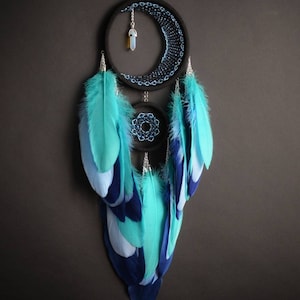 Large Purple Crescent Moon Dream Catcher With Amethyst Crystal / Black ...