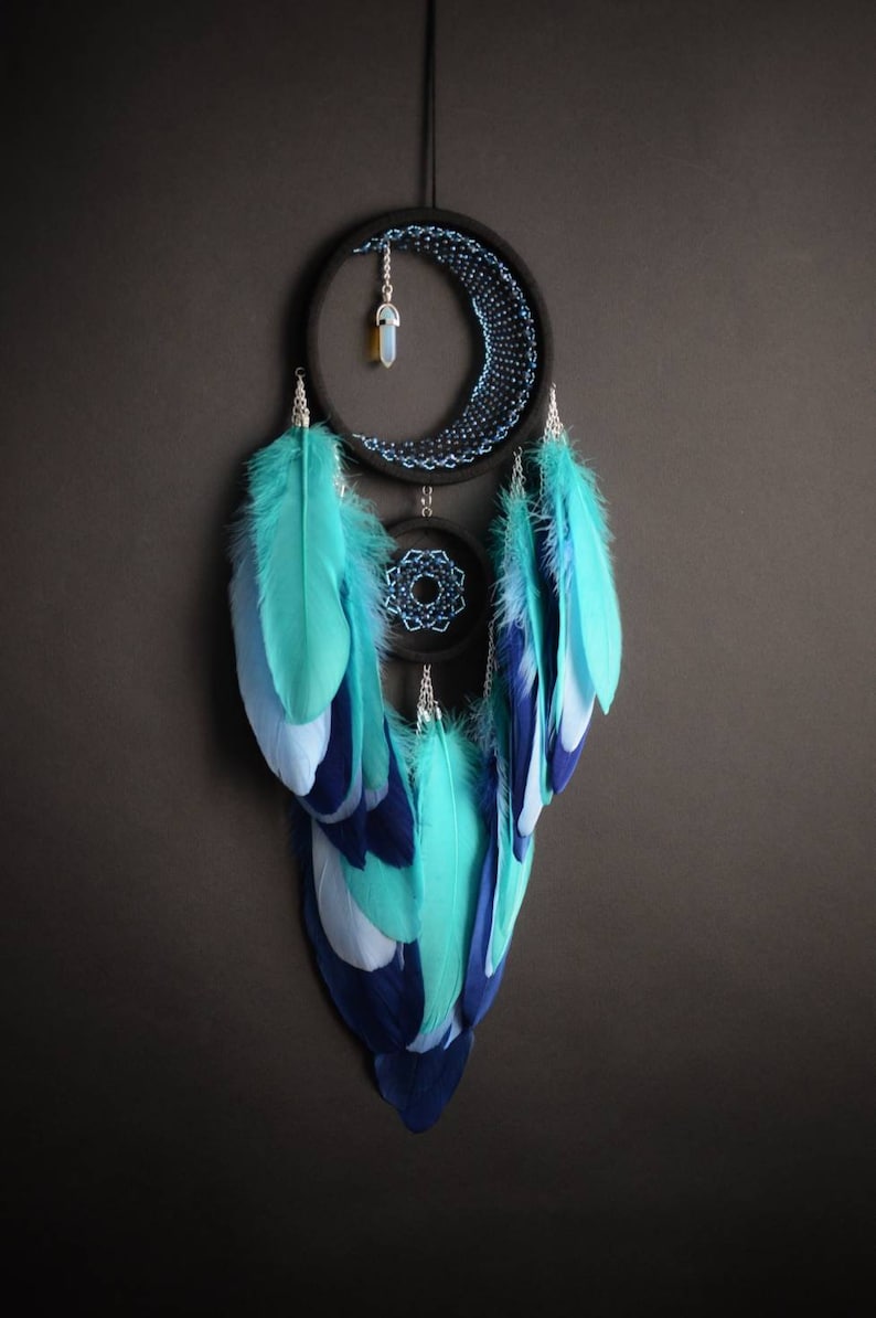Large Purple Crescent Moon Dream Catcher With Amethyst Crystal / Black ...