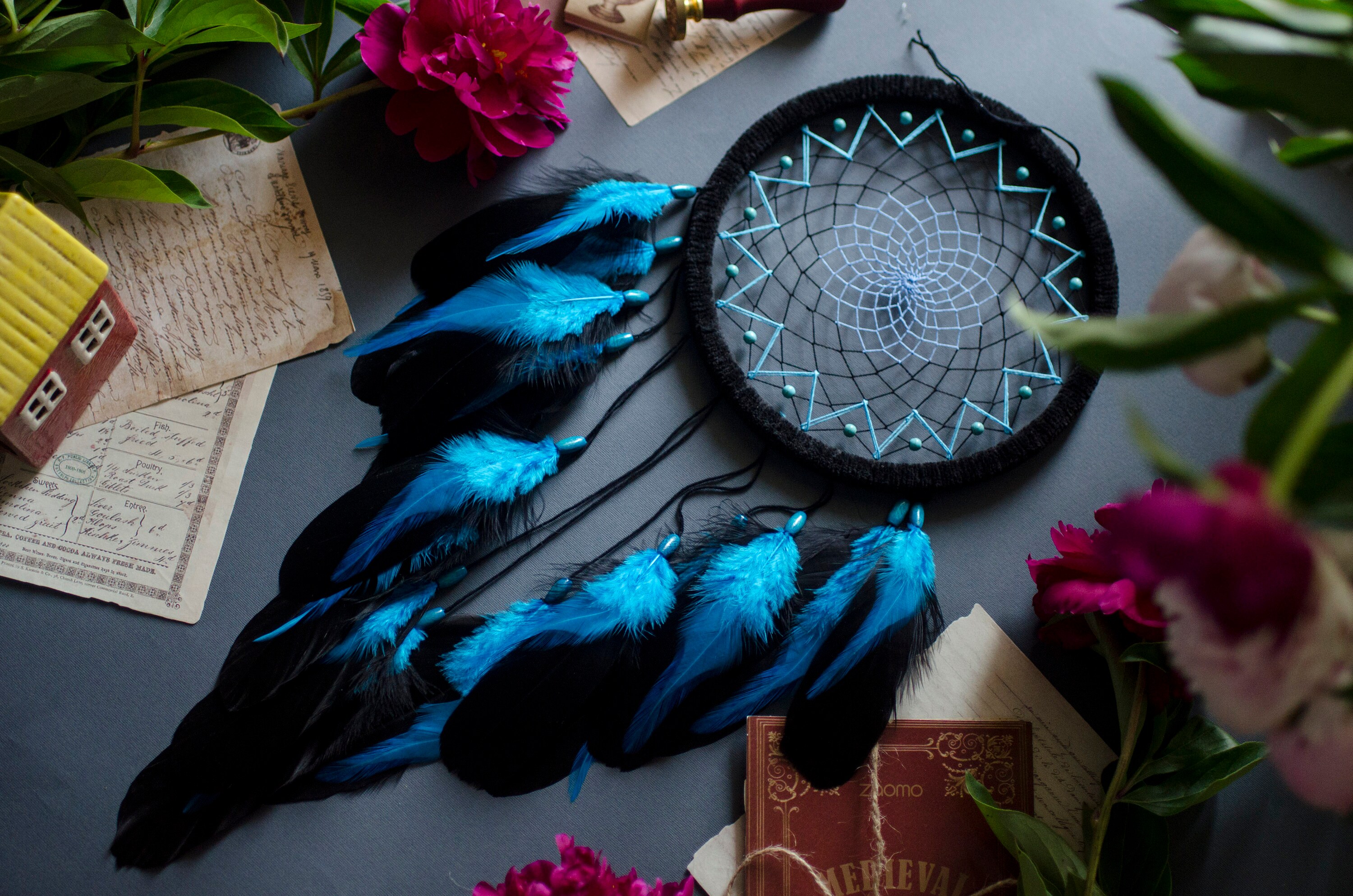 Handmade Black and Blue Dream Catcher With Turquoise - Perfect Birthday ...