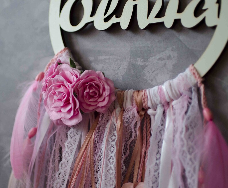 Personalized dream catcher for baby girl Pink blush Etsy
