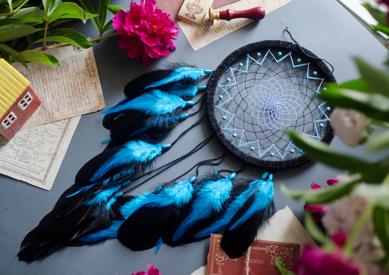 Handmade Black and Blue Dream Catcher With Turquoise - Perfect Birthday ...