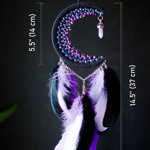 Handmade Black and Purple Crescent Moon Dream Catcher With Crystal ...