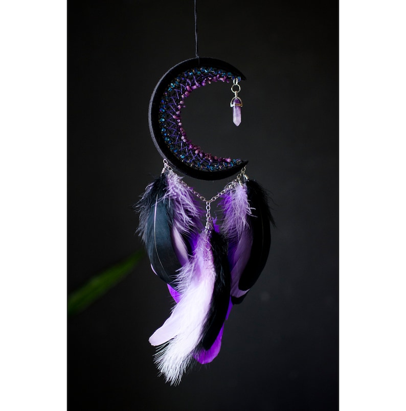 Moon Dream Catcher With Amethyst Crystal/ Black Crescent Moon ...