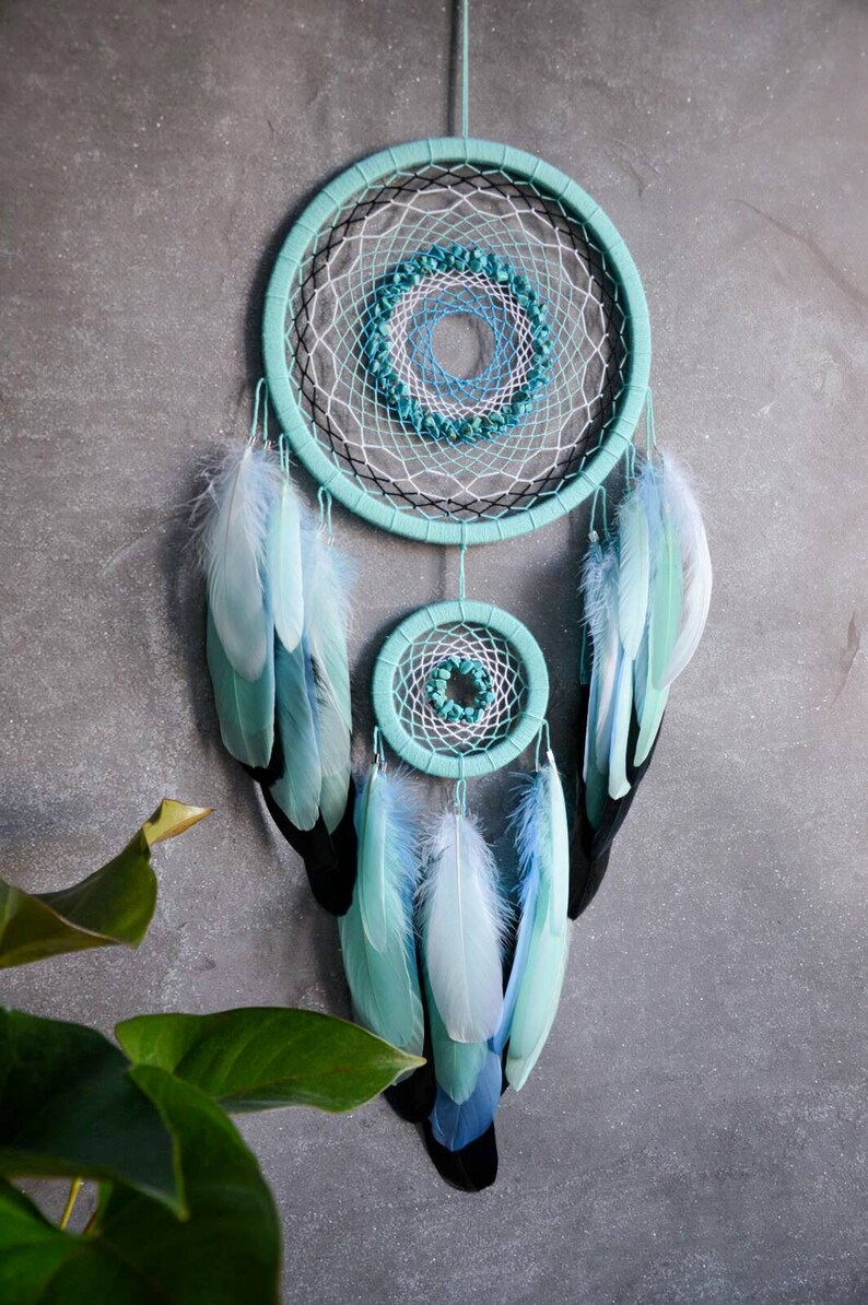Dream Catcher With Turquoise Rocks. Large Mint Blue | Etsy