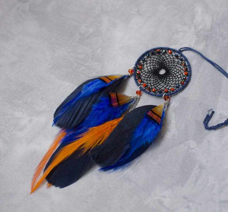 Car Dream Catcher in Burnt Orange and Navy. Rear View Mirror Etsy