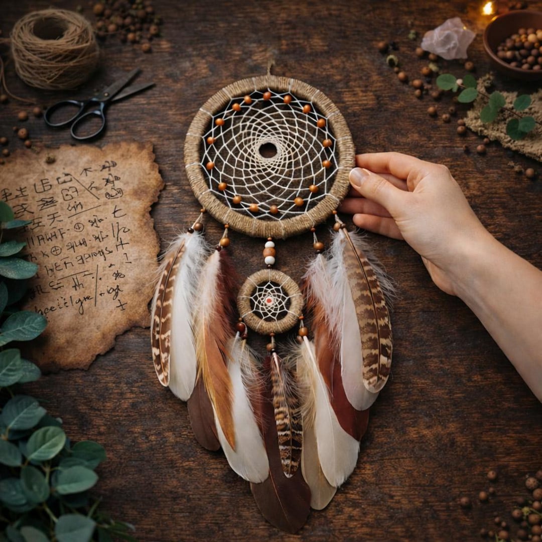 Brown Beige Dream Catcher Wall Hanging – Handmade Earthy Boho Decor ...
