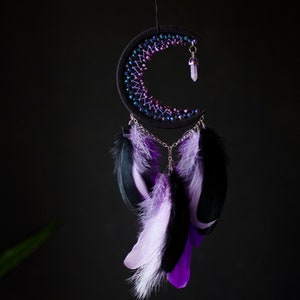 Moon Dream Catcher With Amethyst Crystal/ Black Crescent Moon ...