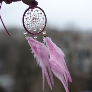 Pink Dreamcatcher Car Charm: Rear View Mirror Accessory