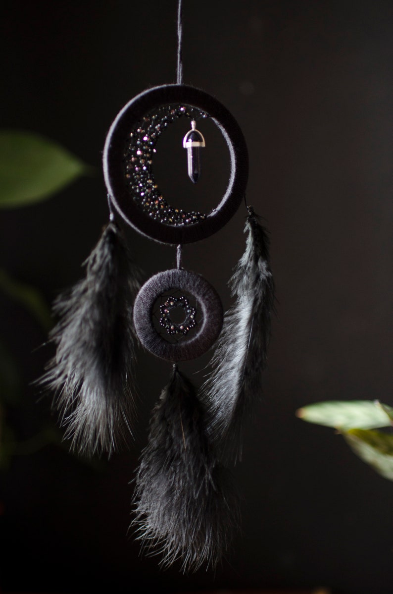 Black dream catcher with sparkling beads and aventurine Etsy