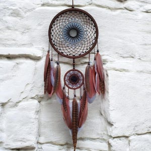 Handcrafted Large Brown Dreamcatcher – Boho Wall Hanging, Rustic Feather Decor, Spiritual Protection, Earthy Tones, Unique Gift for Mother