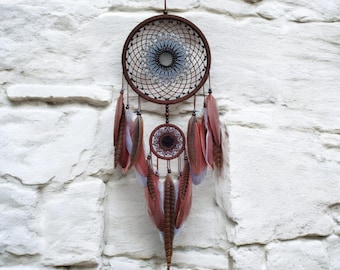 Handcrafted Brown Dreamcatcher: Boho Feather Wall Hanging