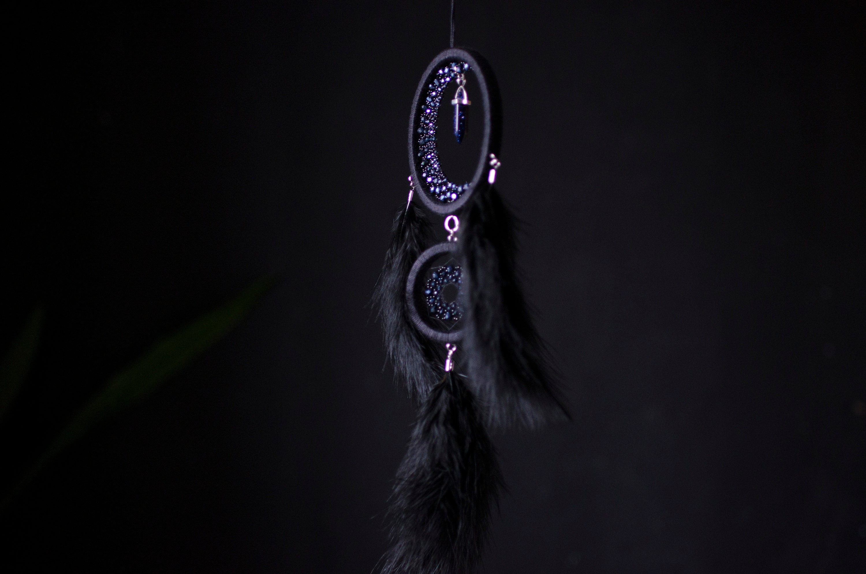 Black Crescent Moon Dream Catcher With Crystal - Etsy