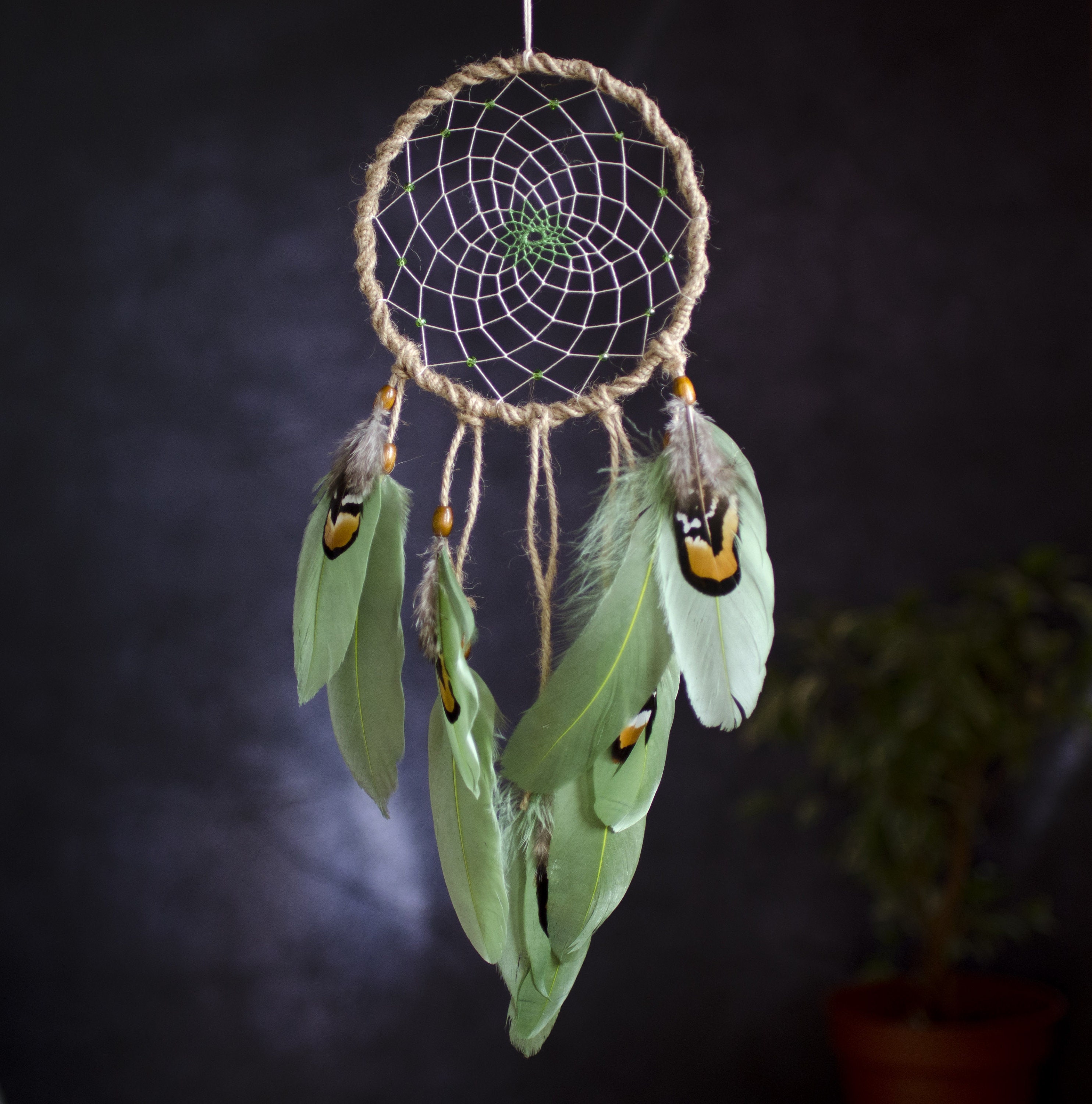Natural green dreamcatcher. Traditional small dream catcher Etsy