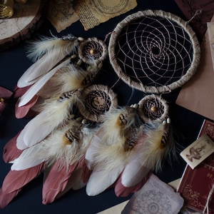 Large Beige Feather Dreamcatcher: Rustic Wall Decor