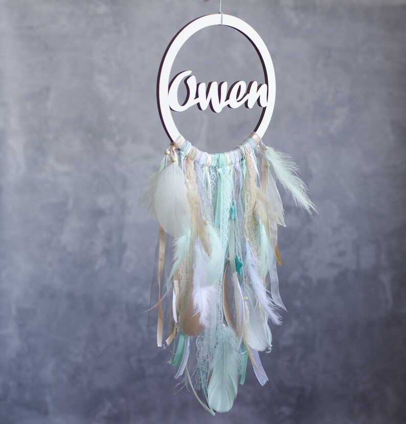 Baby boy dream catcher Personalized nursery name sign Beige Etsy