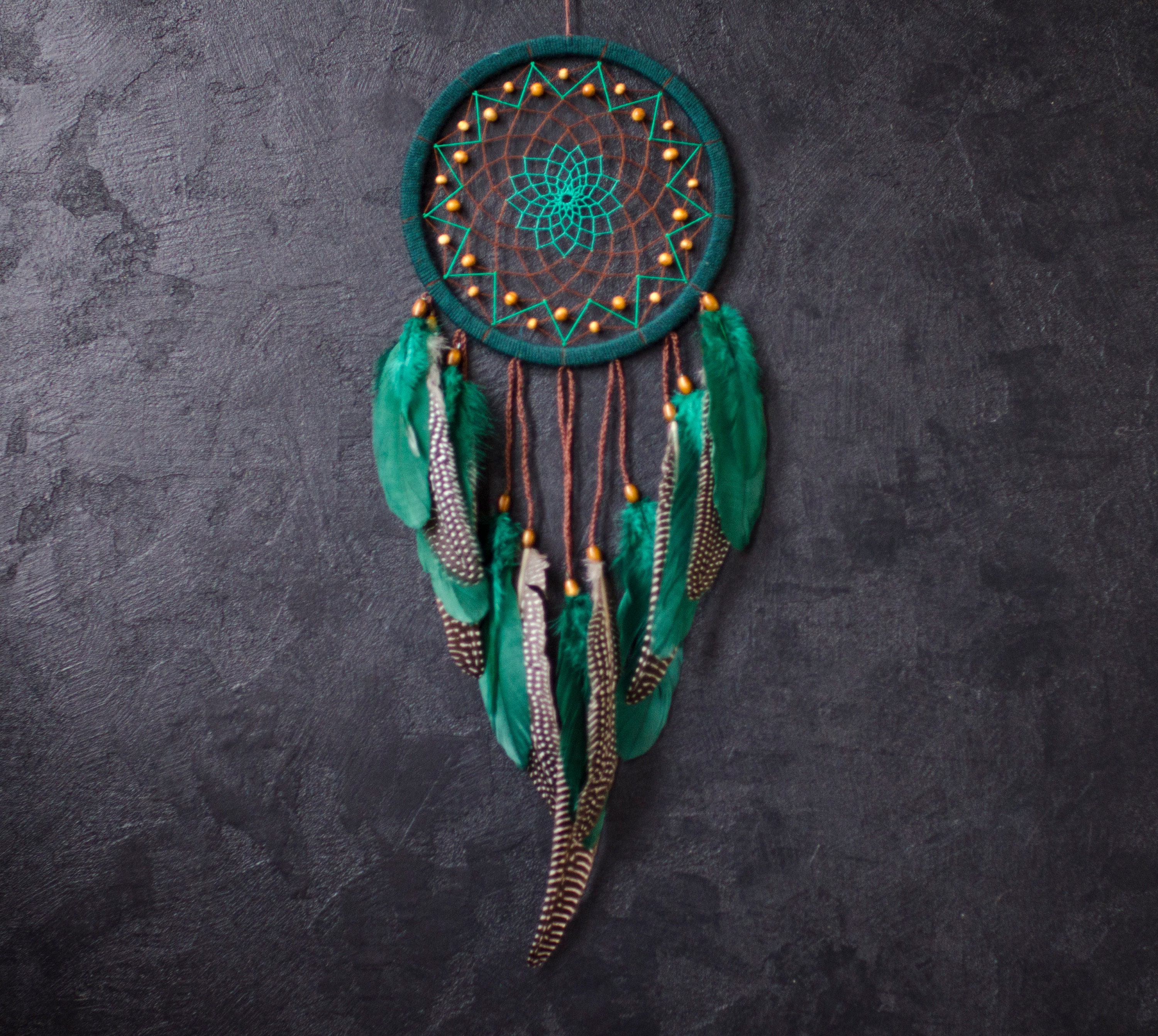 グリーンのドリームキャッチャー ボヘミアン風ナチュラルなグリーンの