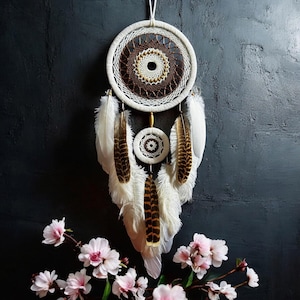 Handmade Dual Ring Dreamcatcher: Boho Wall Hanging with Natural Feathers
