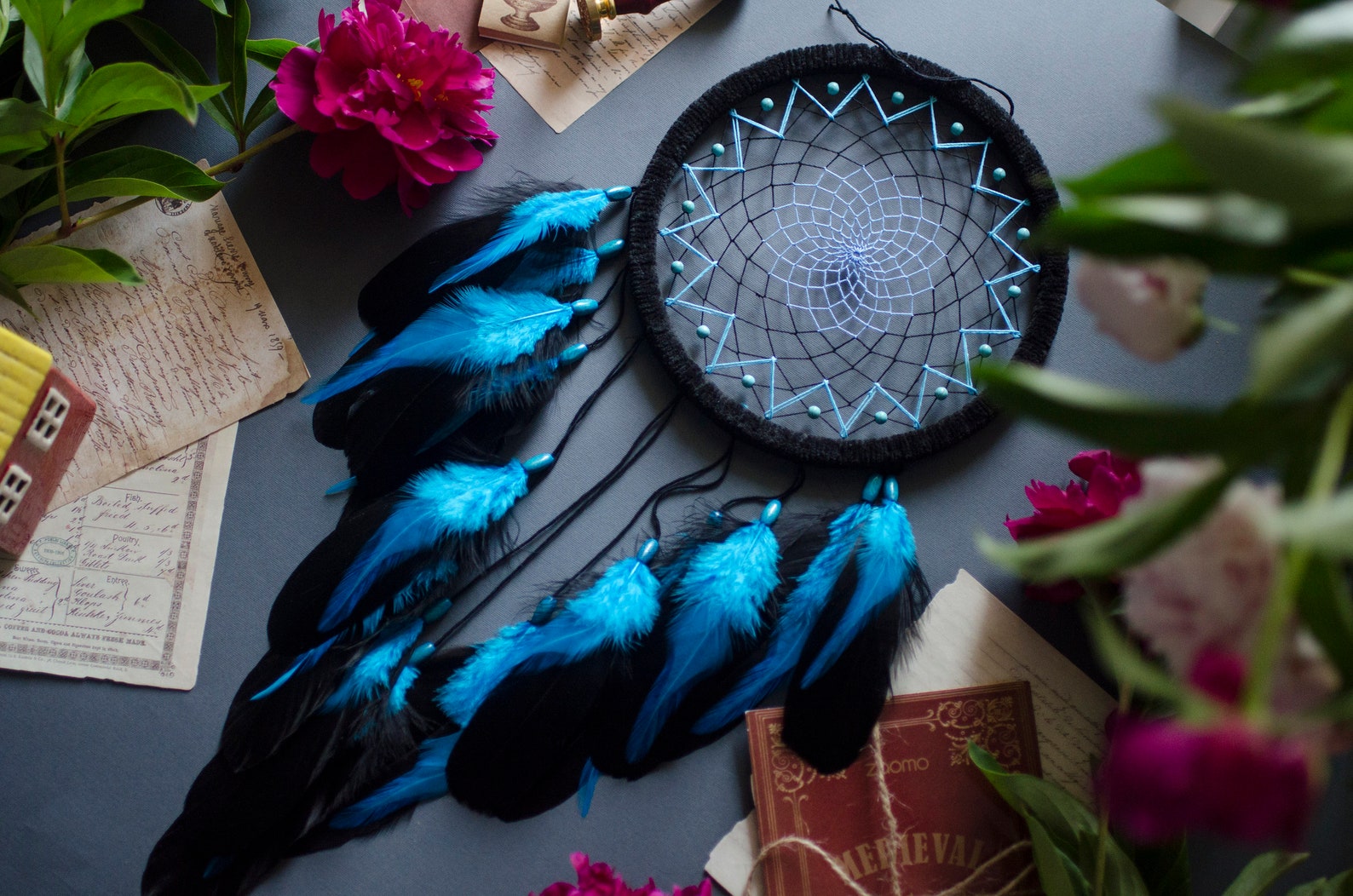 Handmade Black and Blue Dream Catcher With Turquoise - Perfect Birthday ...