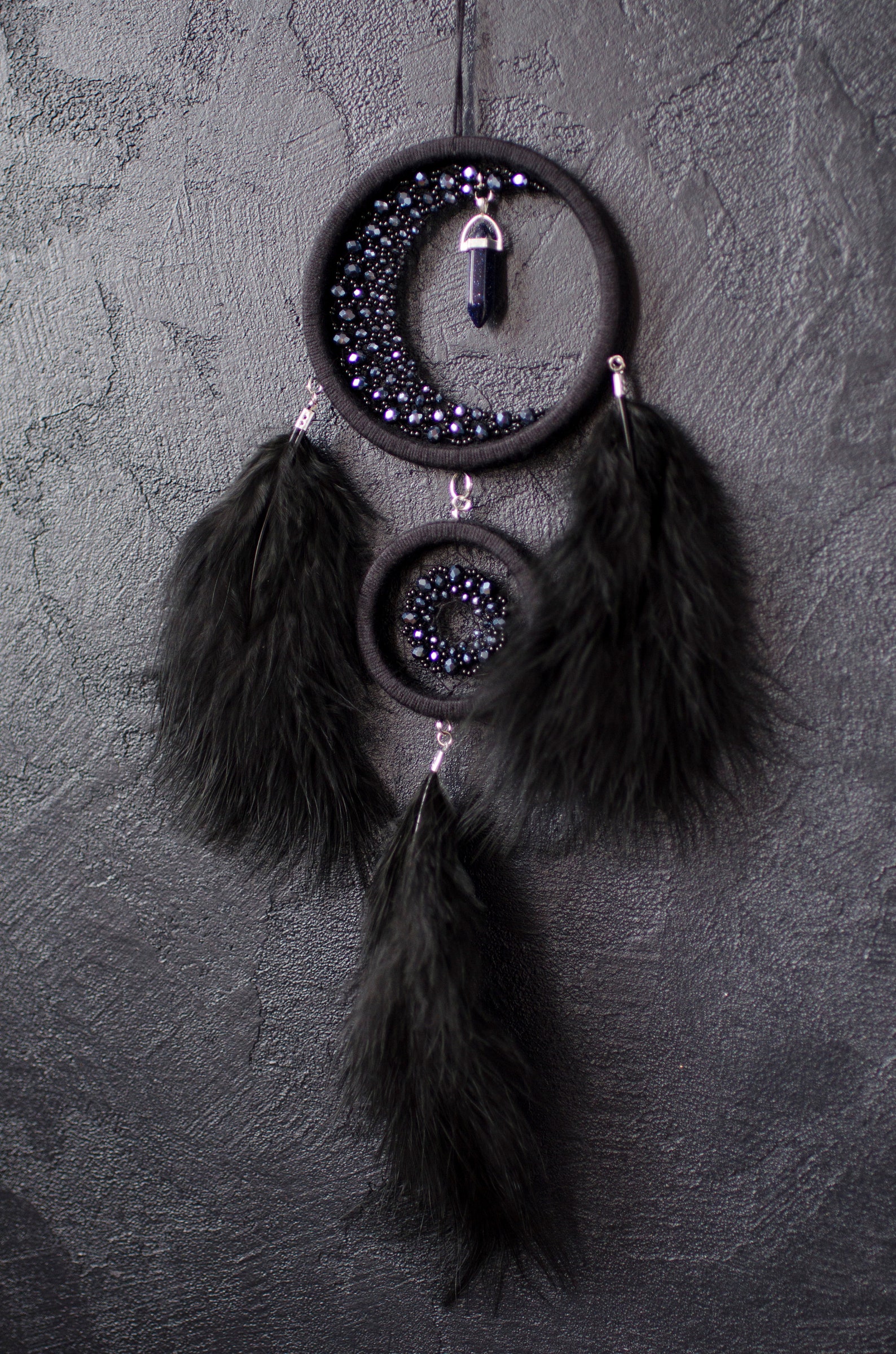 Black Crescent Moon Dream Catcher With Crystal - Etsy