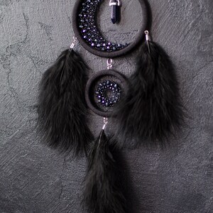 Black Crescent Moon Dream Catcher With Crystal - Etsy