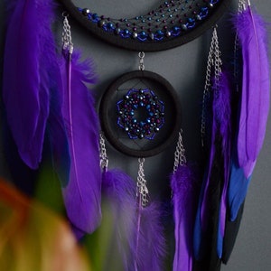 Large Purple Crescent Moon Dream Catcher With Amethyst Crystal / Black ...