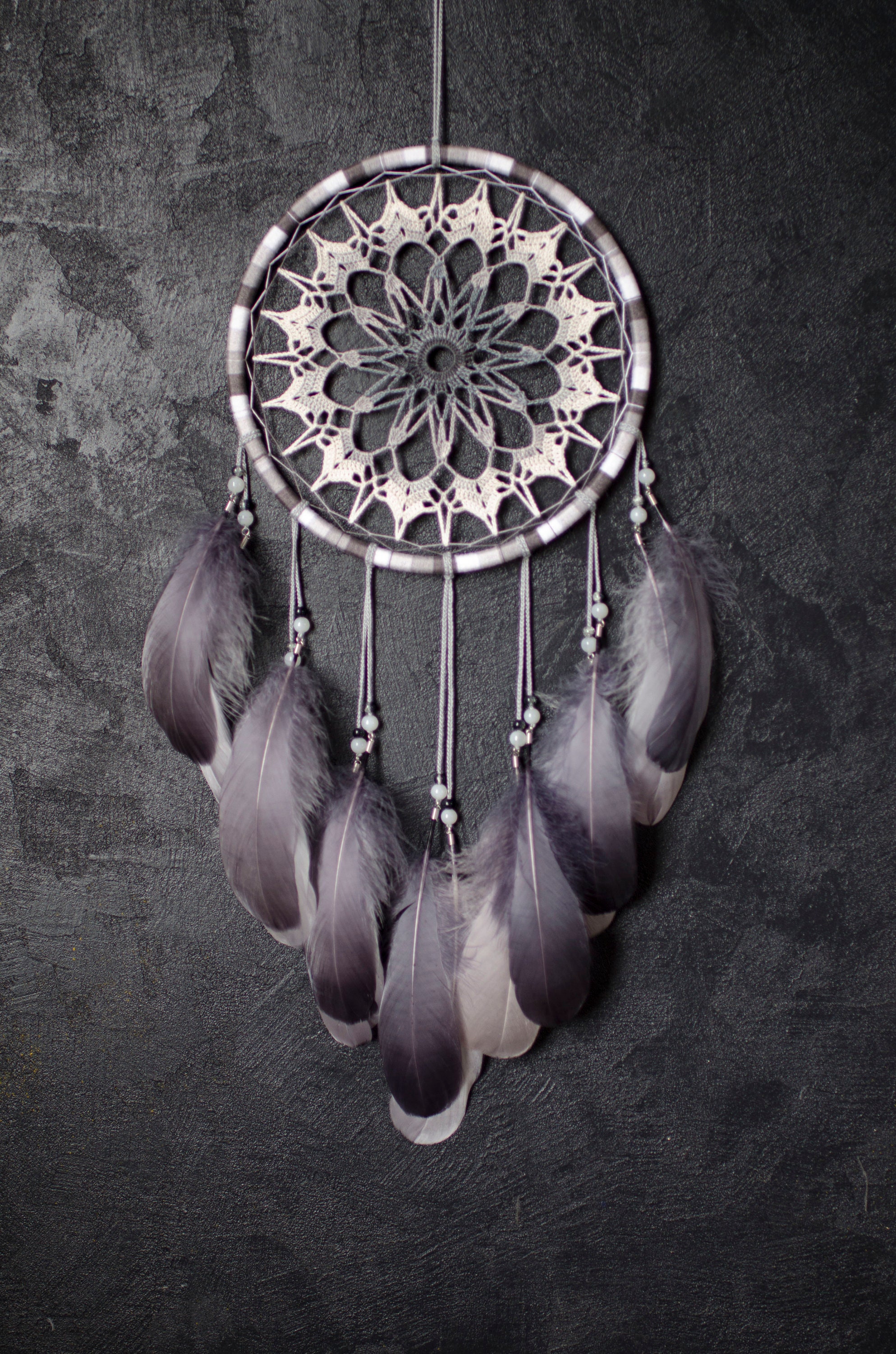 Gray Mandala Dream Catcher: Crochet Wall Hanging - Etsy