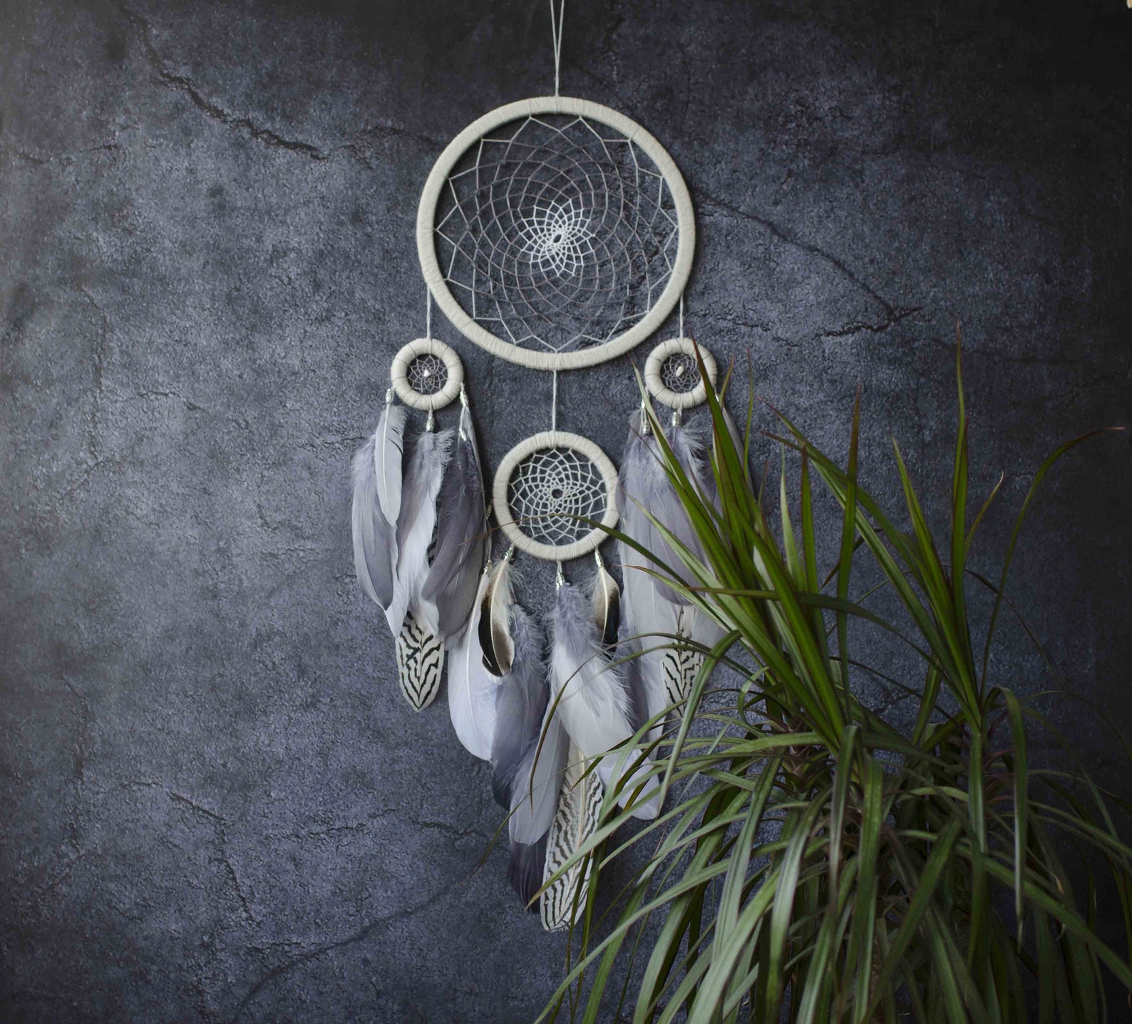 Gray Dream Catcher Large Dreamcatcher Wall Hanging | Etsy