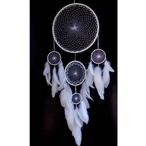 Large Dreamcatcher - Unique Christmas Gift, Available in Black and White Colors, Elegant Boho Wall Decor with Natural Feathers