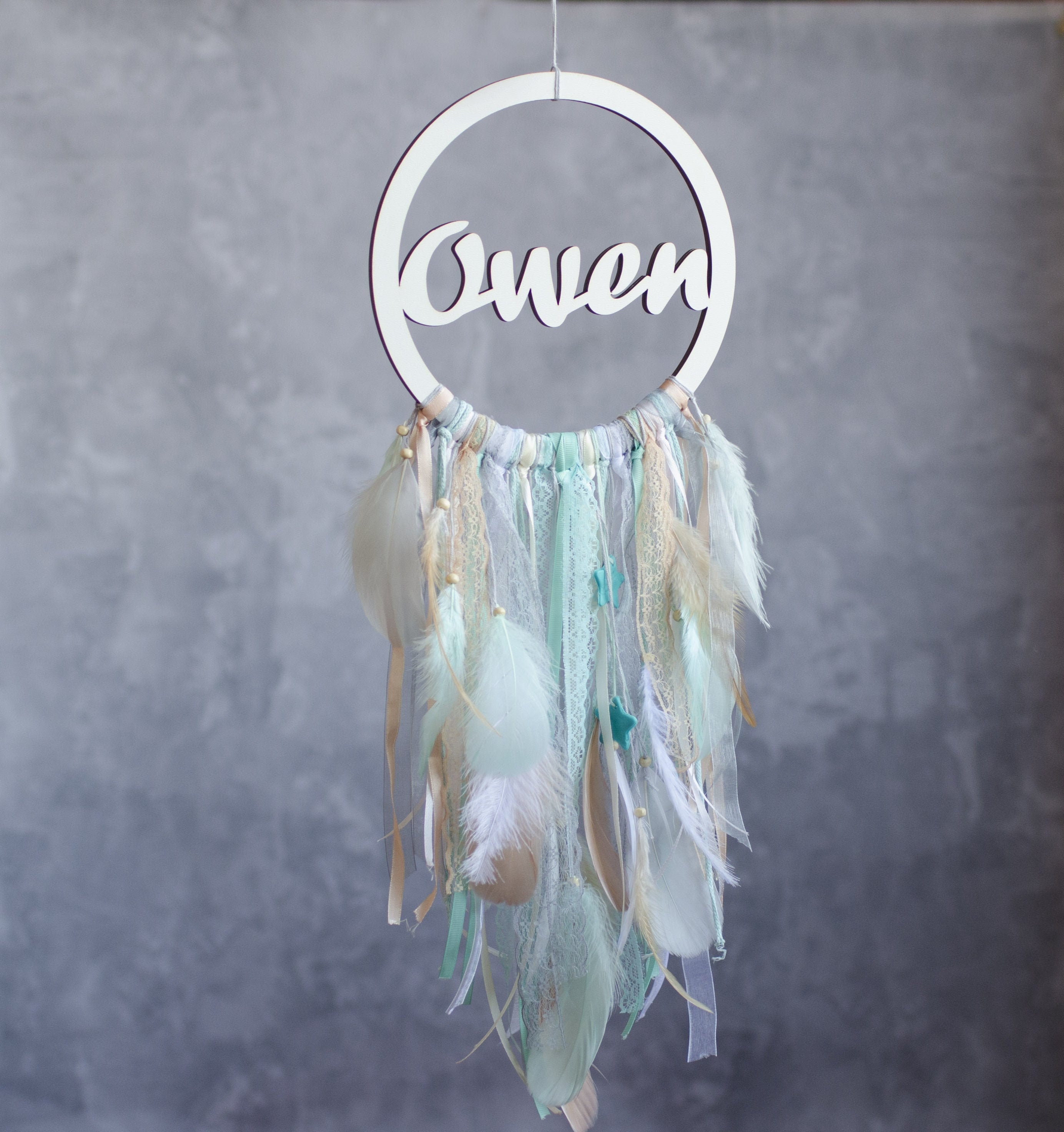Baby boy dream catcher Personalized nursery name sign Beige Etsy