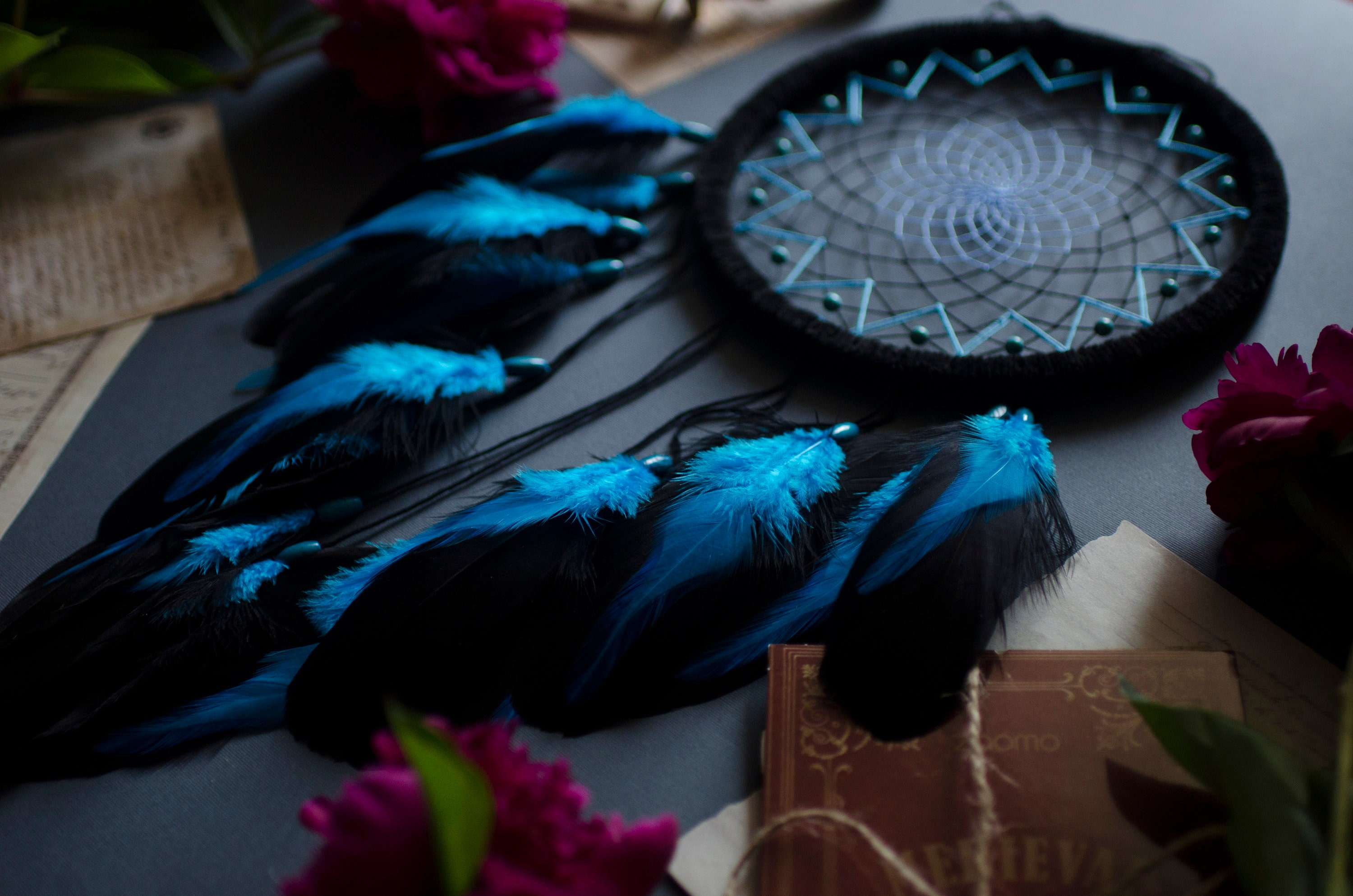 Handmade Black and Blue Dream Catcher With Turquoise - Perfect Birthday ...