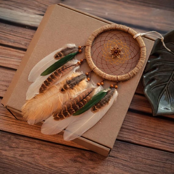Authentic style  Handmade Beige Green Natural Dreamcatcher - Inspired by Native American Dream catchers